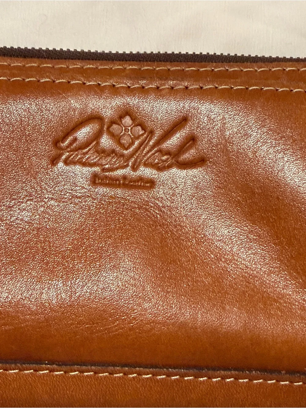 Patricia Nash Leather Wristlet Wallet Cognac Zip Around Organizer